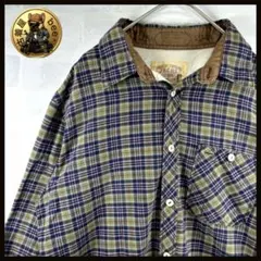 チェックシャツ アメカジ 綿100% 長袖 胸ポケット M 襟裏 切替デザイン