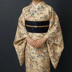【J11*148】着物 小紋 単衣 正絹 くすみの灰緑 対象身長～156cmのサムネイル