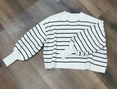 ストライプニットセーター 長袖 ホワイト/ブラック