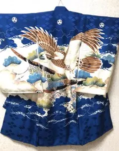 お宮参り着物　男の子　正絹　産着　ロイヤルブルー　鷹と刀❗️