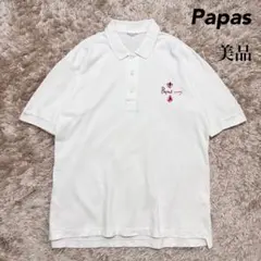 00s Papas ポロシャツ サーモンピンク 半袖 ロゴパッチデザイン メンズ