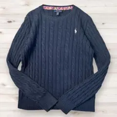【希少】ポロラルフローレン ケーブルニット XL 紺 ピンクポニー 花柄 M