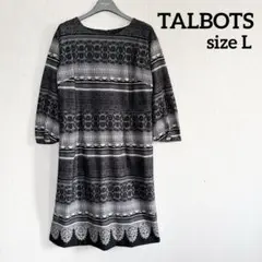 【新品タグ付】TALBOTS ワンピースチュニック 総柄レース ブラック系 L