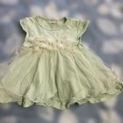 プティマイン　薄緑色 フリル付きワンピース 80