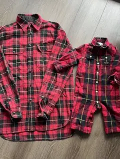 親子コーデ♡ラルフローレン赤と黒のチェック柄シャツロンパースセット♡親子ペア