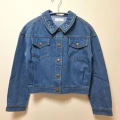 【美品】メゾピアノ　ビジュー付き　デニムジャケット　バックリボン　140