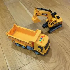 オレンジ ダンプトラック & ショベルカー セット