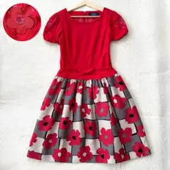 極美品】エムズグレイシー カメリア リボン パール ワンピース ピンク