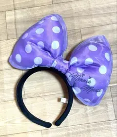 美品　ディズニー　ミニー ビッグリボン カチューシャ パープル