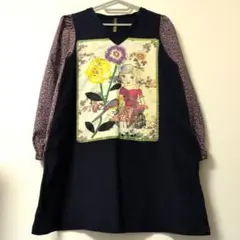 ムチャチャ あちゃちゅむ チュニック ワンピース鳥と女の子 紺色