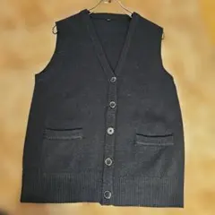タキヒョー ダークネイビー ニットベスト Lサイズ アクリル ポケット付き