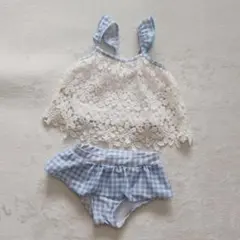 ベビー水着セット 白と水色のチェック