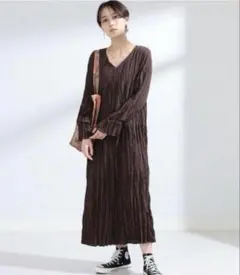 Ray BEAMS ワッシャー加工 マキシ丈ワンピース ブラウン