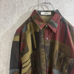レトロ 90s 古着 幾何学 総柄 アースカラー ポリ デザインシャツ 長袖