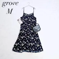 グローブ/キャミワンピース/ネイビー/総柄/花柄/Mサイズ/フレア