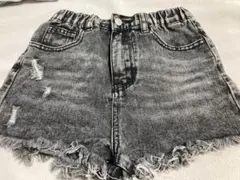 SHEIN[子供用]9y(130cm)ブラックグレー ★デニムショートパンツ