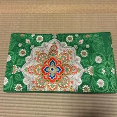 緑色 花柄刺繍 袋帯
