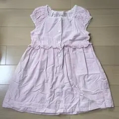 【110】キッズ ワンピース ピンク ストライプ フリル 半袖