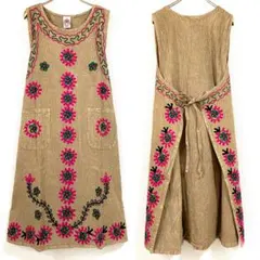 未使用タグ付【刺繍ワンピース風】おしゃれエプロン 体型カバー No211