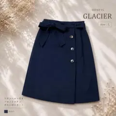 HONEYS GLACIER ネイビー フロントボタン ラップ風スカート L