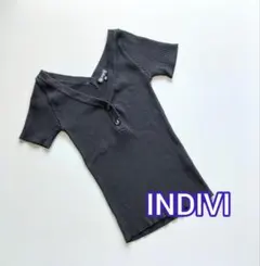 ★INDIVI / インディヴィ　ニット　黒　半袖　リブ　カットソーのサムネイル