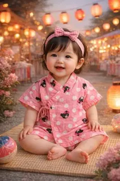 ミキハウスダブルB ベビー甚平 ピンク クマ柄