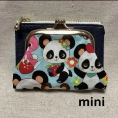 がま口ファスナー財布　ぷち　　アニマル　ブルー×デニム　　　ハンドメイド