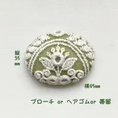 インド刺繍リボン　くるみボタン　ブローチ　ヘアゴム　帯留　小花　ピンク　＃636