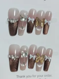 B7ブラウンピンクネイルチップ10個セットSサイズ