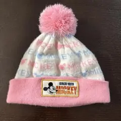 ディズニー　ミッキー　ニット帽　ビーニー　ピンク
