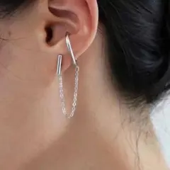 シルバー ピアス イヤーカフ ロングチェーン S925針 韓国 #C974-3