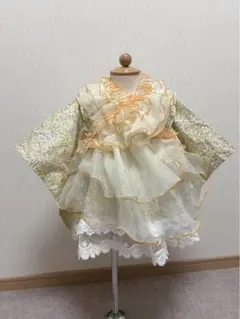 【used品】70-80フリルエプロン付き2部式着物