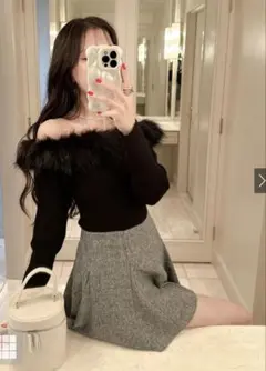 GRL三上悠亜ファーオフショルダーニットトップスan1271