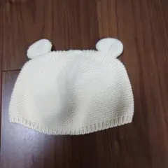 クリーム色 耳付き ベビー帽子 42-44cm