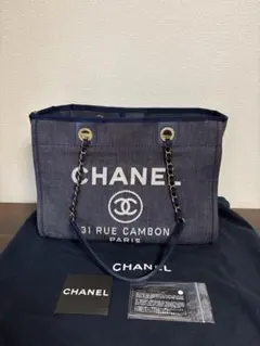 CHANEL シャネル ドーヴィルMMデニム トートバッグ ネイビーのサムネイル