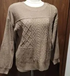ブラウン ケーブルニット 長袖セーター フリーサイズ