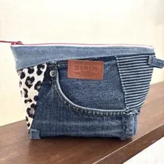 デニムリメイク・ポーチ・パッチワーク