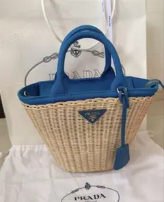 PRADA かごバッグブルー