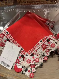 近沢レース どすこい日本 タオルハンカチ レッド