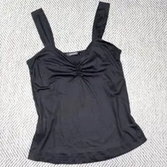 【美品】DKNY シャーリング ストレッチ キャミソール トップス ブラック Mのサムネイル