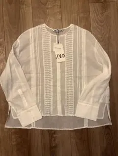 ZARA ★ホワイト ストライプ 長袖ブラウス M
