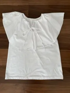 SHIPSホワイト フリル カットソーレディースノースリーブTシャツ
