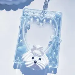 トレカケーストレカキーホルダー　デコレジンホイップ　わんちゃん　水色リボン　ラメ