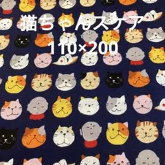 猫顔プリント生地 ネイビー 110×200日本製 セール同梱割無し