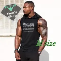 フード付きタンクトップ　メンズジム　筋トレウェア　タンクトップ　Mサイズ