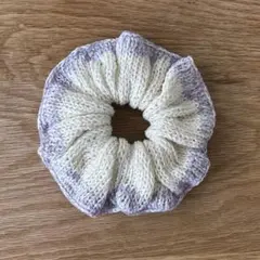 シュシュ　ヘアアクセサリー　ラメ入り　バイカラー　ハンドメイド　編み物　棒針