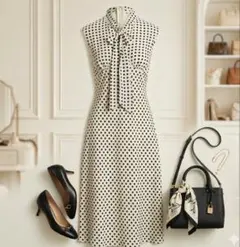 ラルフローレン　ボウタイ　リボン　ドット柄ノースリーブワンピース