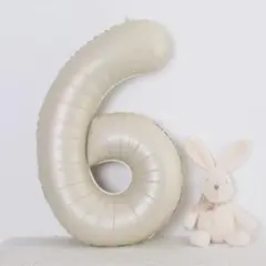 ナンバーバルーン 6 くすみベージュ 数字 風船 お誕生日 記念日 飾付け 祝い
