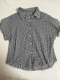 ブラック・ホワイトチェック 半袖シャツ　ギンガムチェック