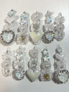 匿名発送 ポイント キラキラデコロングネイルチップ ホワイト